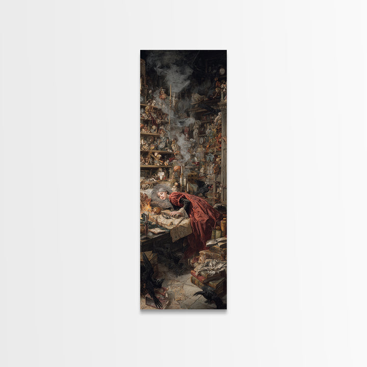 The Midnight Antique Shop, Gothic Nightmare Art, Tall Narrow Wall Art, Macabre Wall Art, Framed Canvas Print, Halloween Wall Art