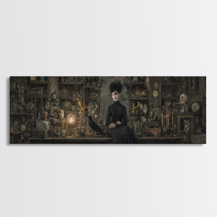 The Midnight Antique Shop, Symbolist Dream Art, Extra Wide Wall Art, Dark Fantasy Wall Art, Framed Canvas Print, Halloween Wall Art