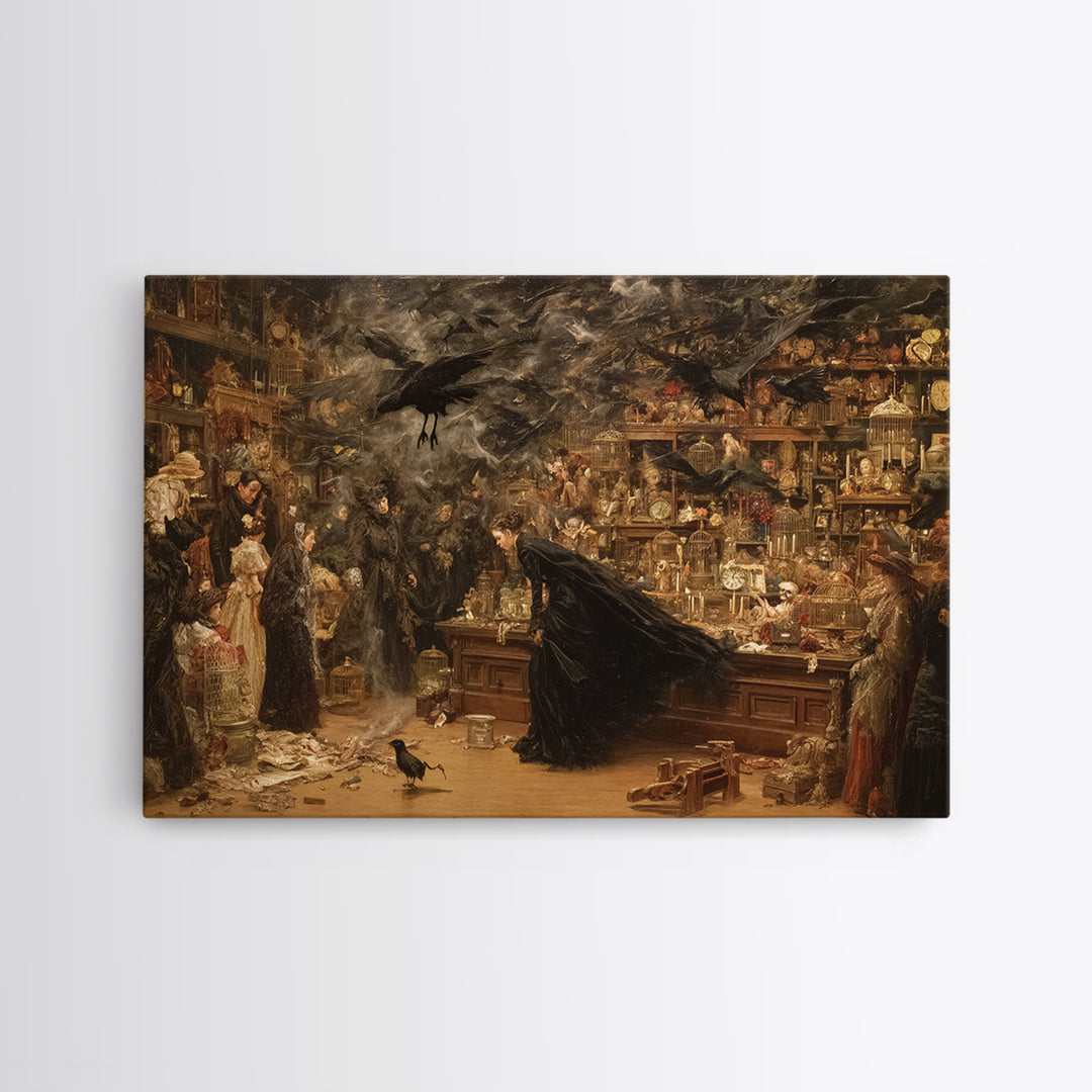 The Midnight Antique Shop, Symbolist Gothic Landscape, Landscape Wall Art, Dark Halloween Decor, Framed Canvas Print, Halloween Wall Art