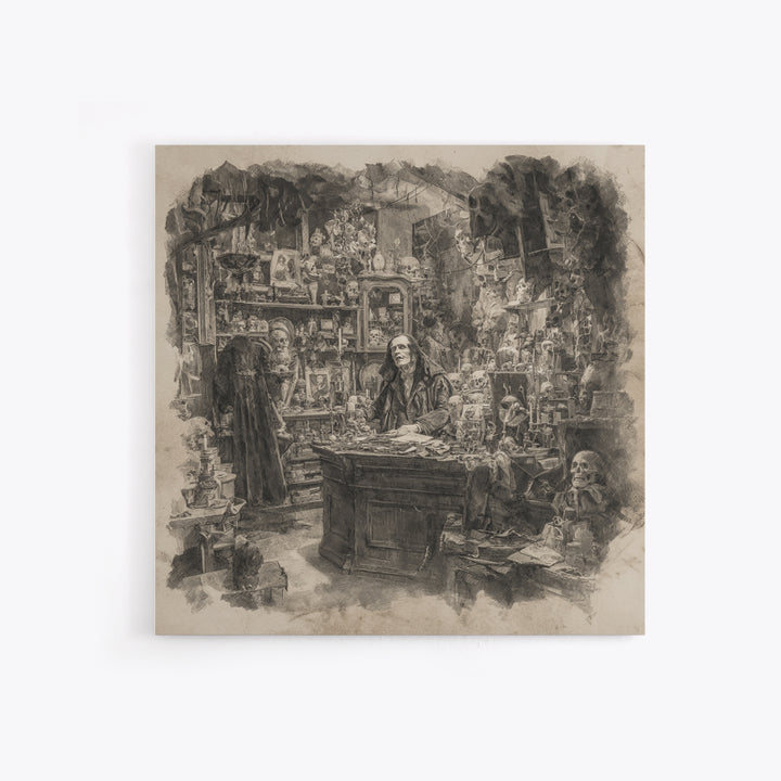 The Midnight Antique Shop, Decadent Gothic Art, Square Wall Art, Gothic Horror Wall Art, Framed Canvas Print, Halloween Wall Art
