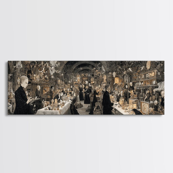 The Midnight Antique Shop, Dark Symbolist Art, Extra Wide Wall Art, Gothic Horror Wall Art, Canvas Print, Halloween Wall Art