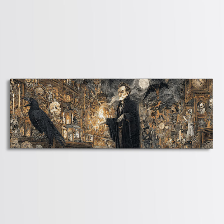 The Midnight Antique Shop, Symbolist Etching Art, Extra Wide Wall Art, Gothic Horror Wall Art, Canvas Print, Halloween Wall Art