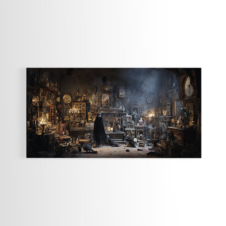 The Midnight Antique Shop, Expressionist Nightmare Art, Wide Panoramic Art, Gothic Horror Wall Art, Canvas Print, Halloween Wall Art