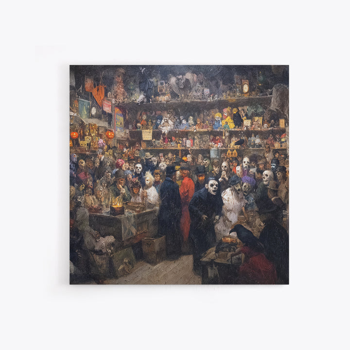 The Midnight Antique Shop, Grotesque Carnival Art, Square Wall Art, Dark Halloween Decor, Canvas Print, Halloween Wall Art