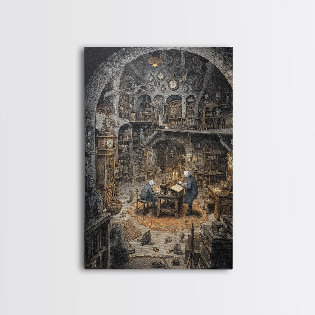 The Midnight Antique Shop, Victorian Macabre Art, Vertical Wall Art, Macabre Wall Art, Framed Canvas Print, Halloween Wall Art