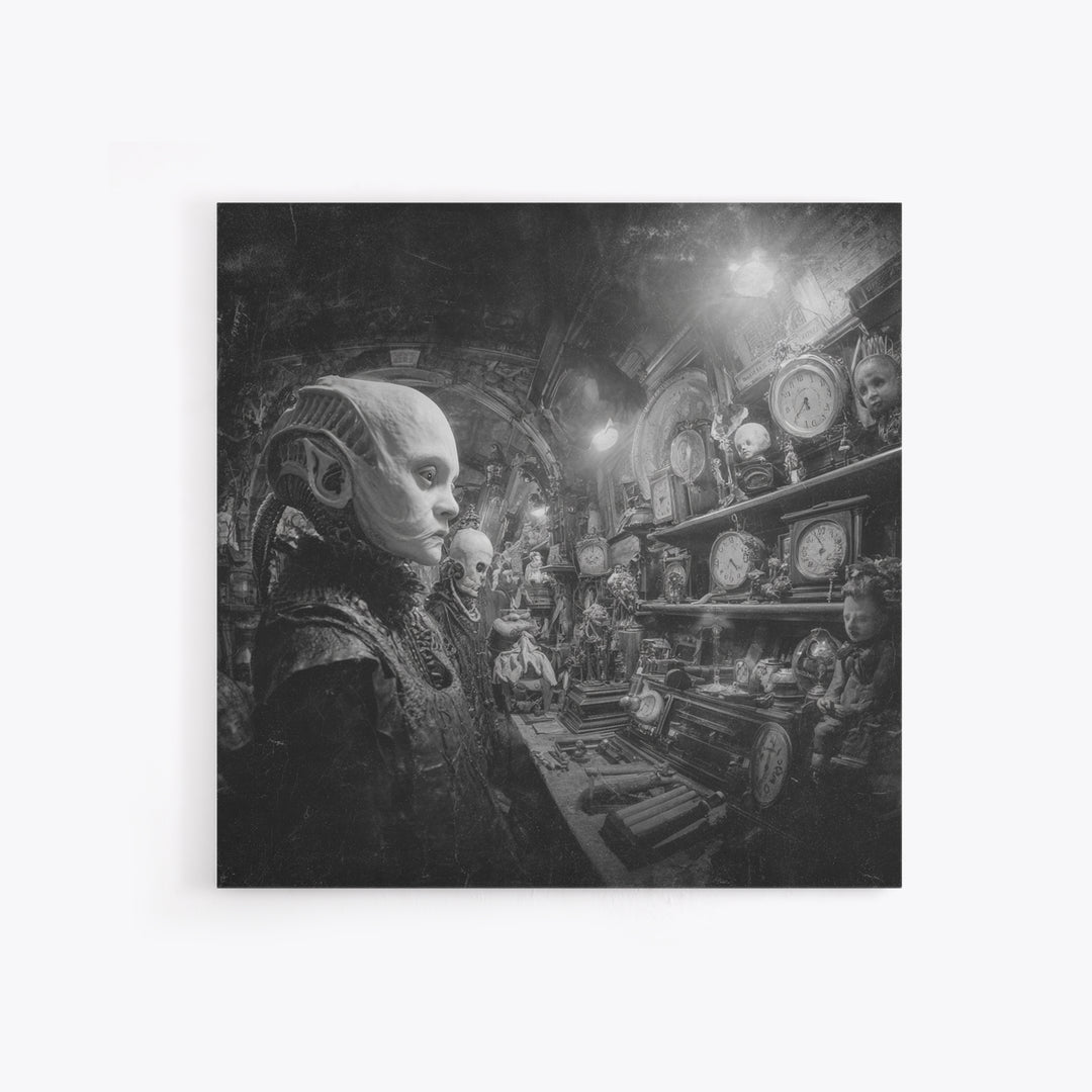 The Midnight Antique Shop, Biomechanical Horror Art, Square Wall Art, Macabre Wall Art, Framed Canvas Print, Halloween Wall Art