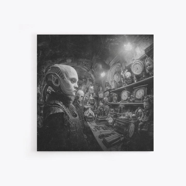 The Midnight Antique Shop, Biomechanical Horror Art, Square Wall Art, Macabre Wall Art, Framed Canvas Print, Halloween Wall Art