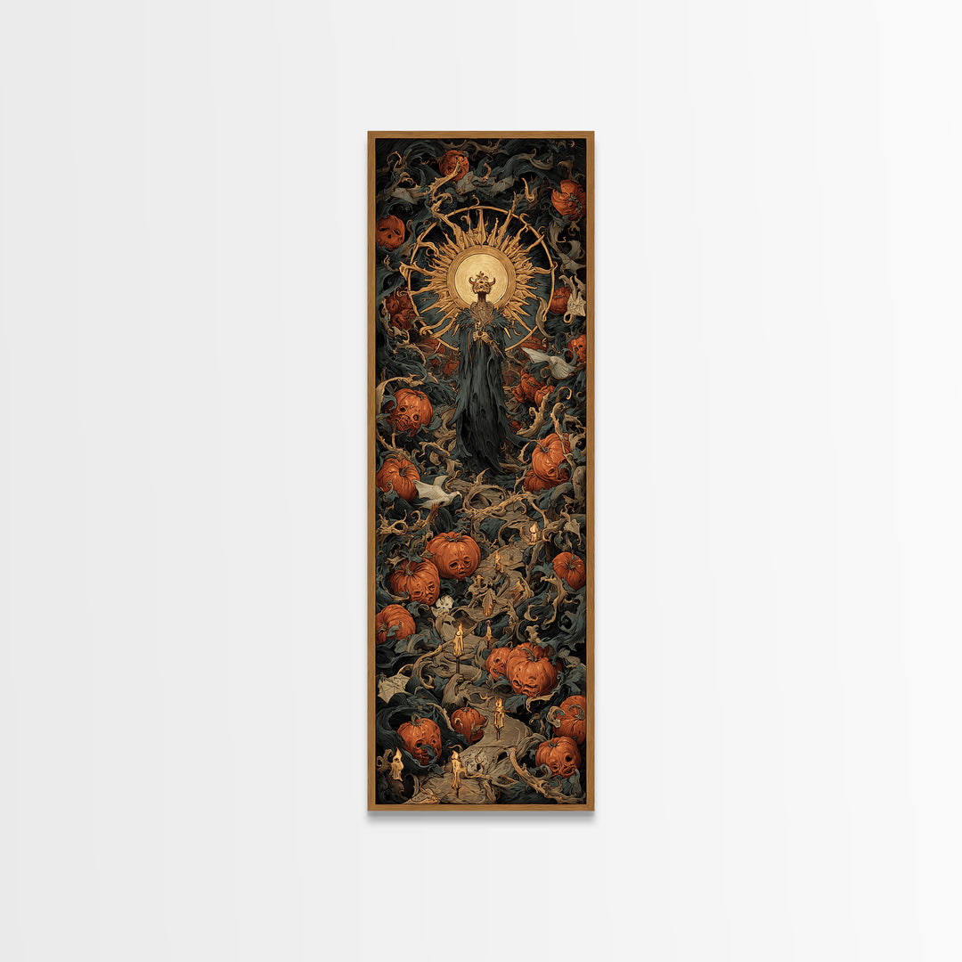 The Pumpkin Patch Maze, Dark Renaissance Art, Tall Narrow Wall Art, Macabre Wall Art, Canvas Print, Halloween Wall Art