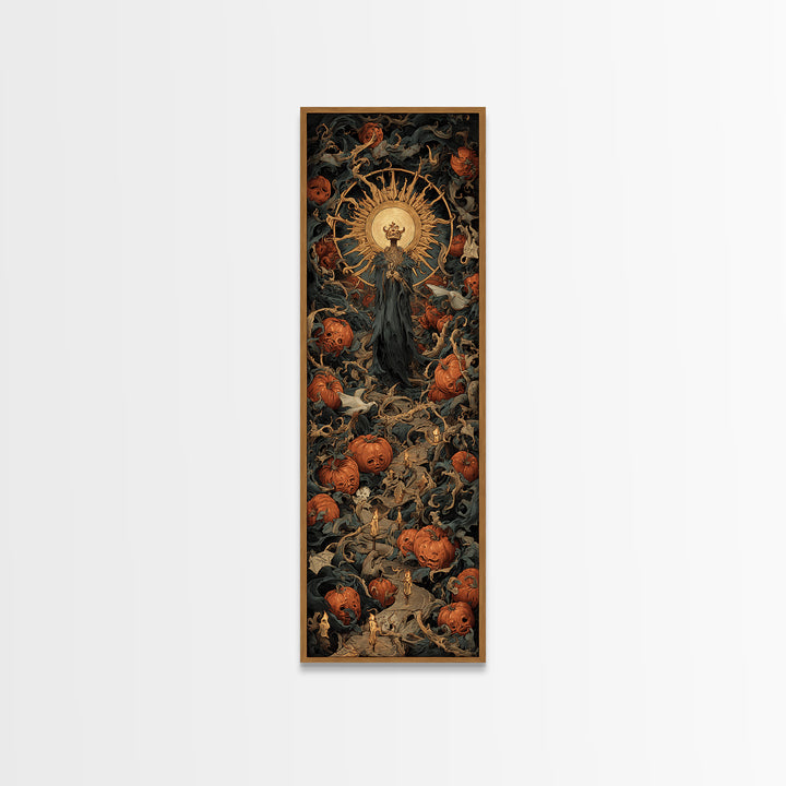 The Pumpkin Patch Maze, Dark Renaissance Art, Tall Narrow Wall Art, Macabre Wall Art, Canvas Print, Halloween Wall Art