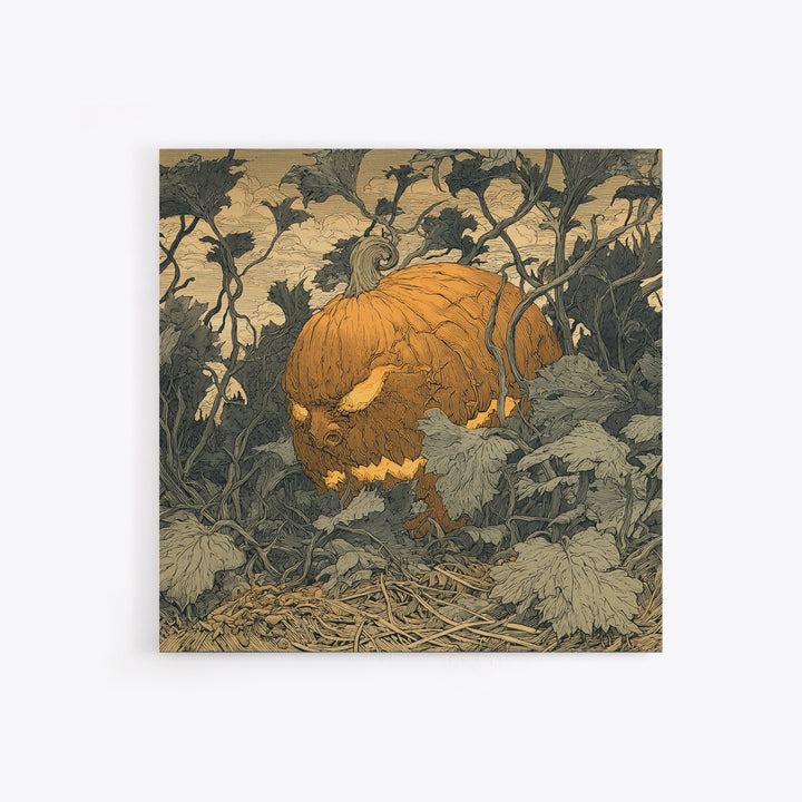 The Pumpkin Patch Maze, Renaissance Engraving Art, Square Wall Art, Dark Fantasy Wall Art, Canvas Print, Halloween Wall Art