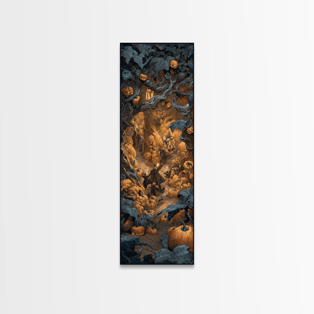 The Pumpkin Patch Maze, Danse Macabre Art, Tall Narrow Wall Art, Gothic Horror Wall Art, Canvas Print, Halloween Decor