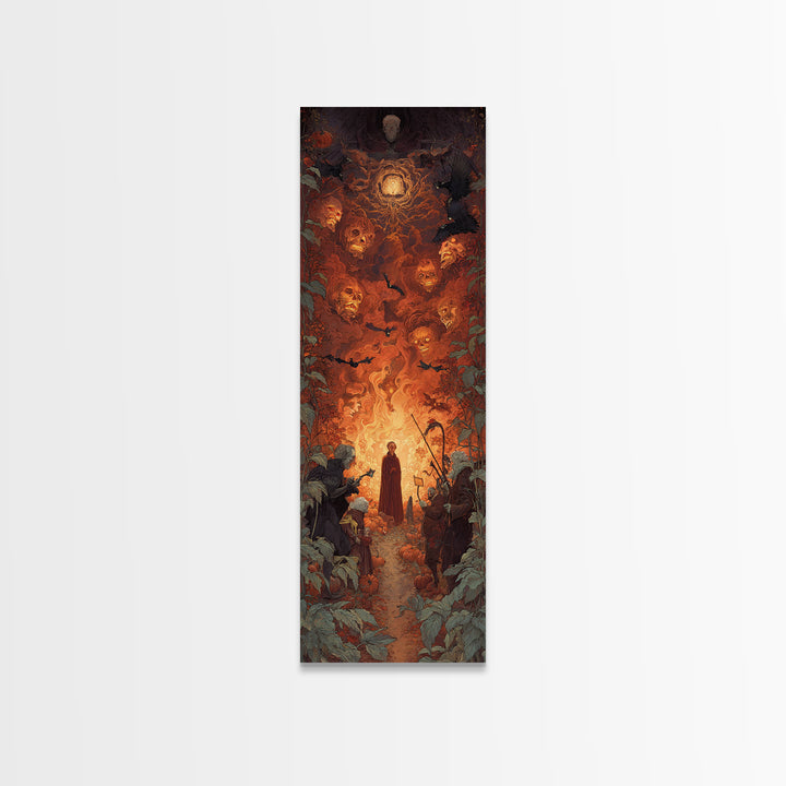 The Pumpkin Patch Maze, Visionary Gothic Art, Tall Narrow Wall Art, Dark Fantasy Wall Art, Framed Canvas Print, Halloween Wall Art