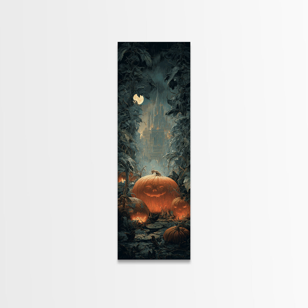 The Pumpkin Patch Maze, Architectural Etching Art, Tall Narrow Wall Art, Gothic Horror Wall Art, Framed Canvas Print