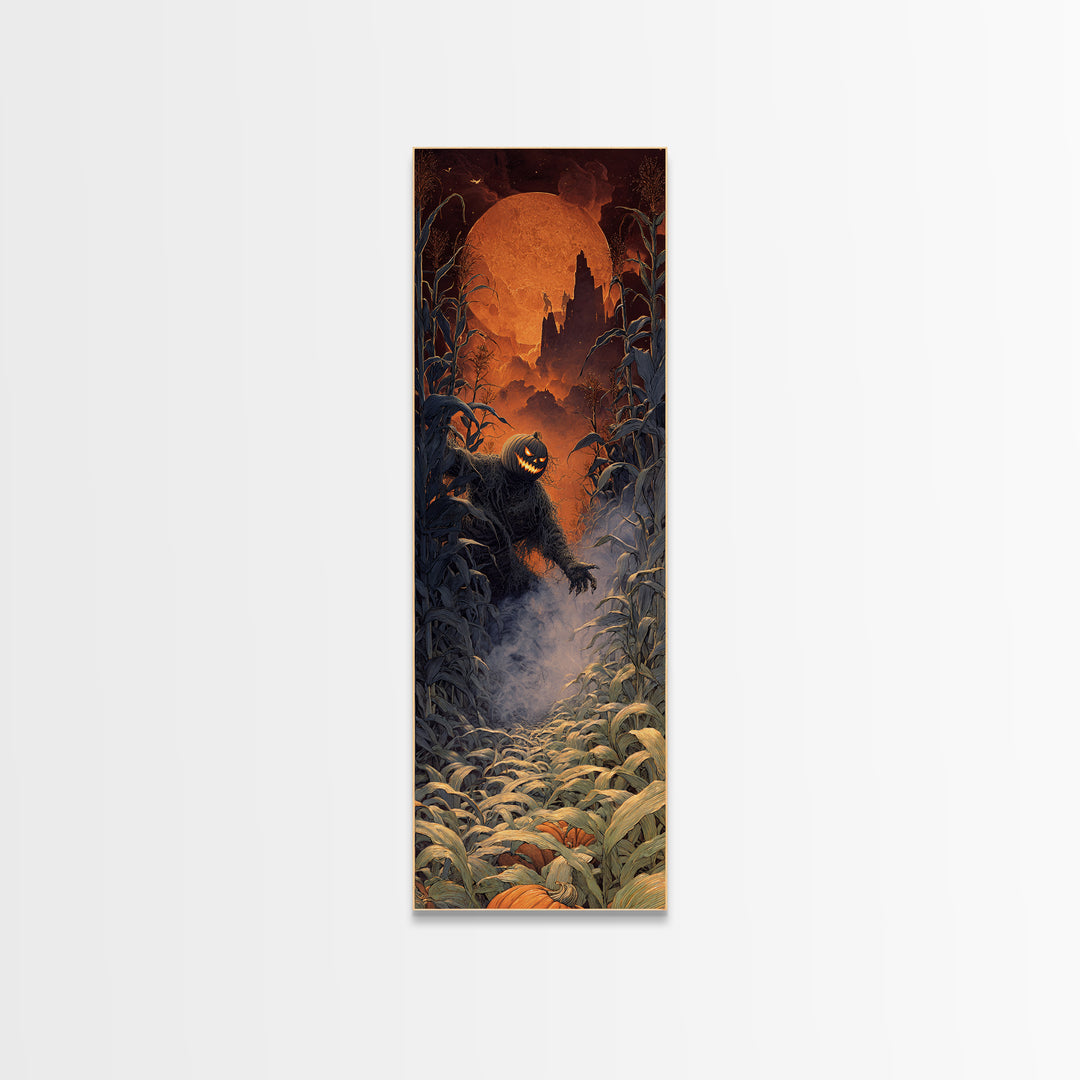 The Pumpkin Patch Maze, Apocalyptic Romantic Art, Tall Narrow Wall Art, Macabre Wall Art, Canvas Print, Halloween Wall Art