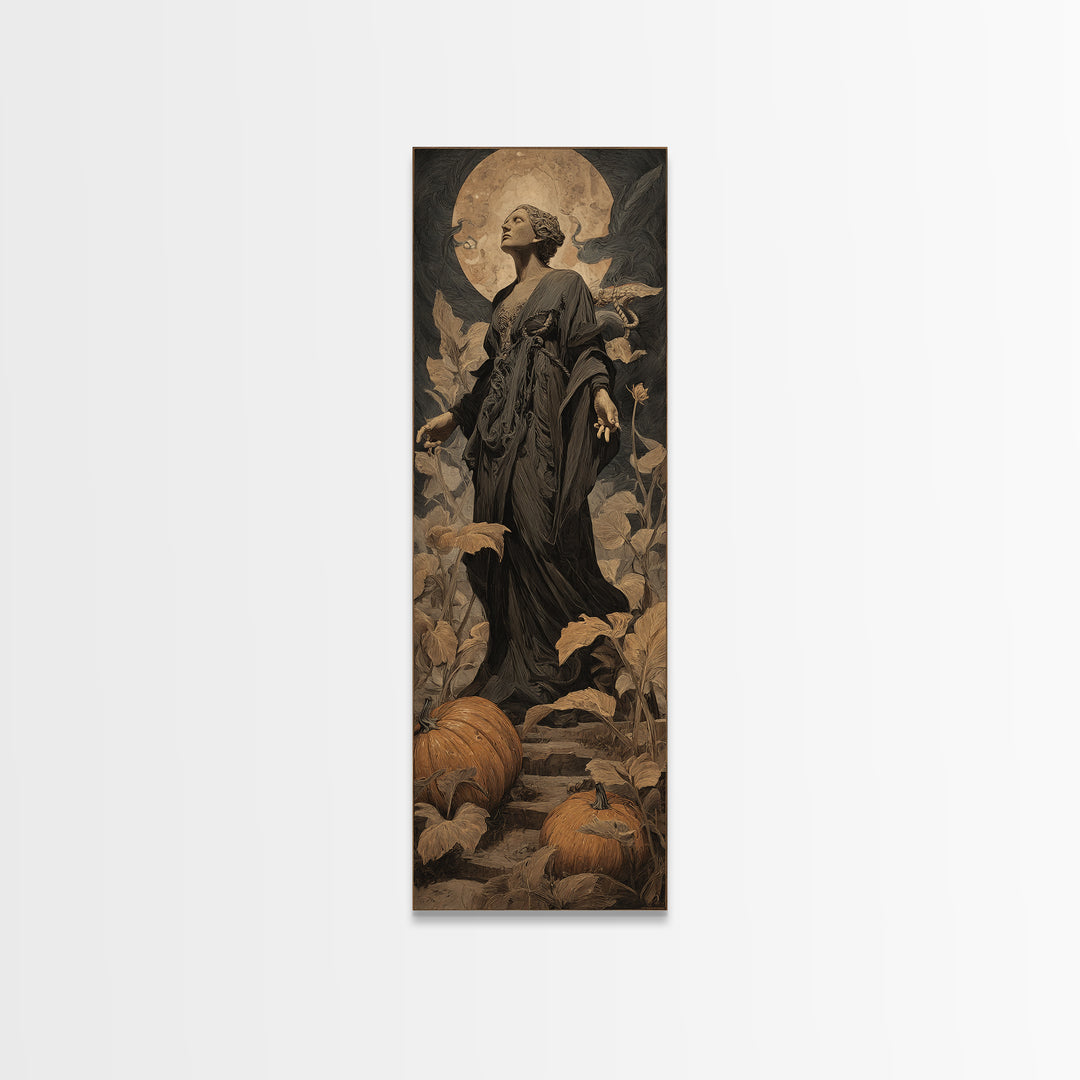 The Pumpkin Patch Maze, Dark Symbolist Art, Tall Narrow Wall Art, Gothic Horror Wall Art, Canvas Print, Halloween Wall Art