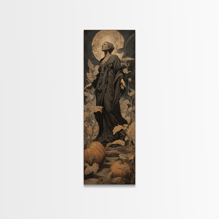 The Pumpkin Patch Maze, Dark Symbolist Art, Tall Narrow Wall Art, Gothic Horror Wall Art, Canvas Print, Halloween Wall Art