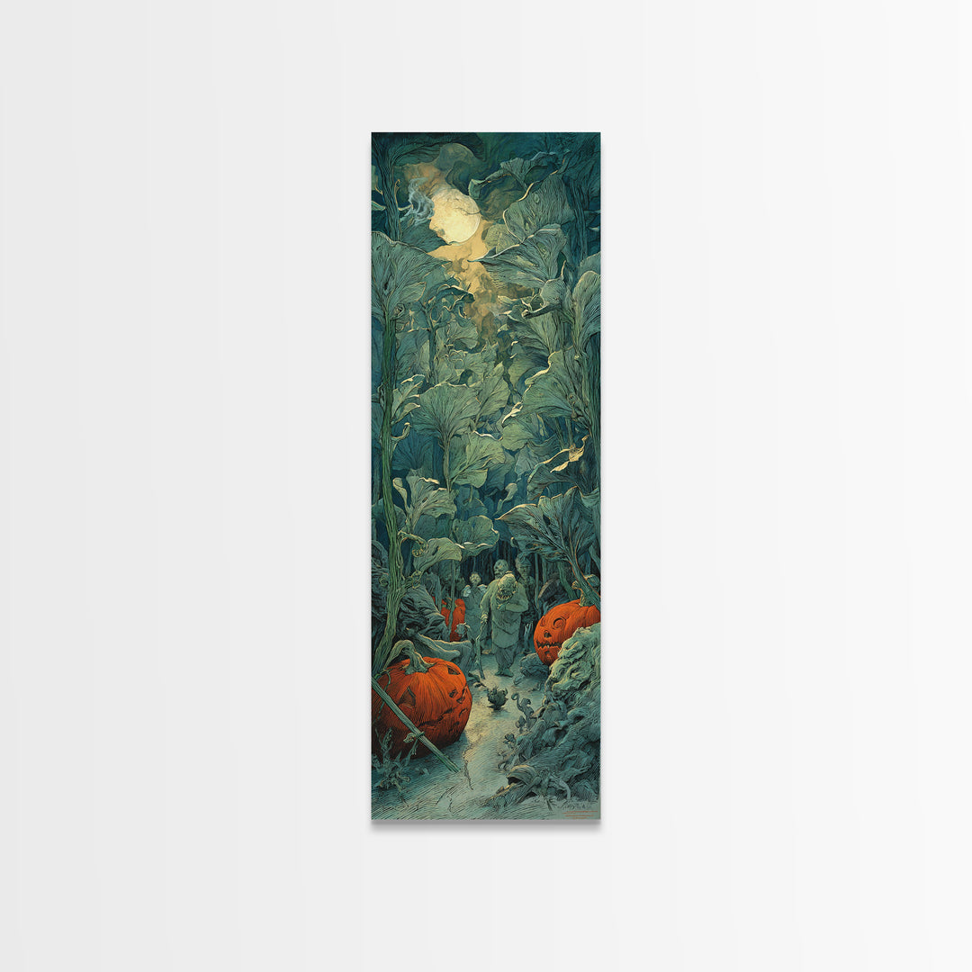The Pumpkin Patch Maze, Expressionist Nightmare Art, Tall Narrow Wall Art, Dark Halloween Decor, Canvas Print, Halloween Wall Art