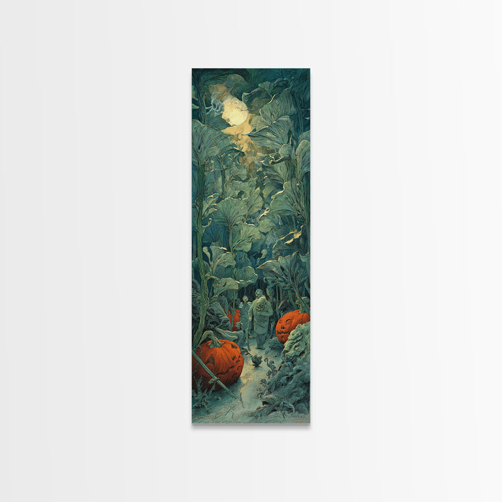 The Pumpkin Patch Maze, Expressionist Nightmare Art, Tall Narrow Wall Art, Dark Halloween Decor, Canvas Print, Halloween Wall Art