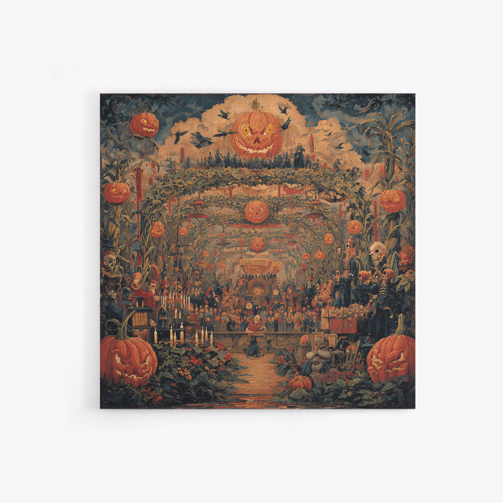 The Pumpkin Patch Maze, Grotesque Carnival Art, Square Wall Art, Dark Halloween Decor, Canvas Print, Halloween Wall Art, Macabre Wall Art