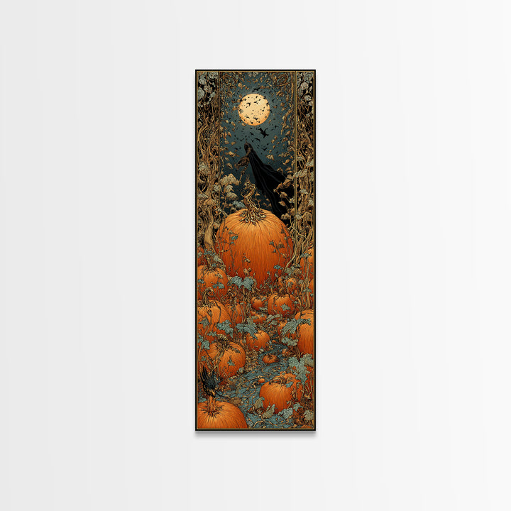 The Pumpkin Patch Maze, Stained Glass Gothic Art, Tall Narrow Wall Art, Gothic Horror Wall Art, Framed Canvas Print, Halloween Wall Art