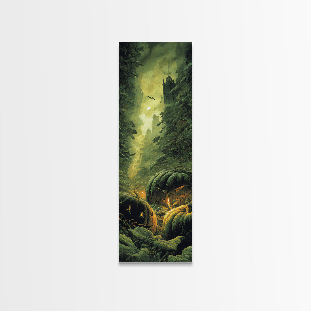 The Pumpkin Patch Maze, Surreal Apocalyptic Art, Tall Narrow Wall Art, Dark Halloween Decor, Framed Canvas Print, Halloween Wall Art