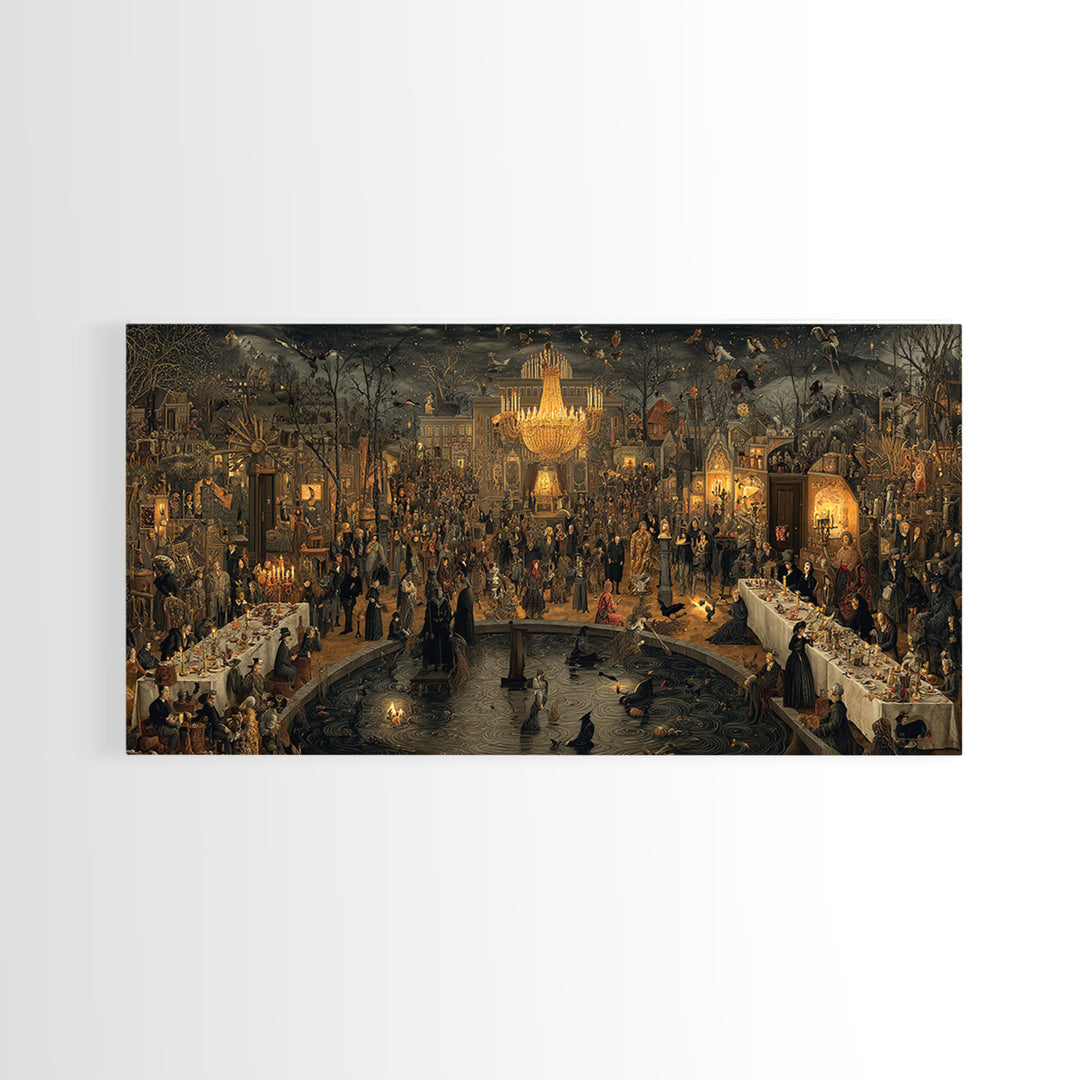 The Haunted Hotel, Northern Renaissance Horror, Wide Panoramic Art, Gothic Horror Wall Art, Canvas Print, Halloween Wall Art