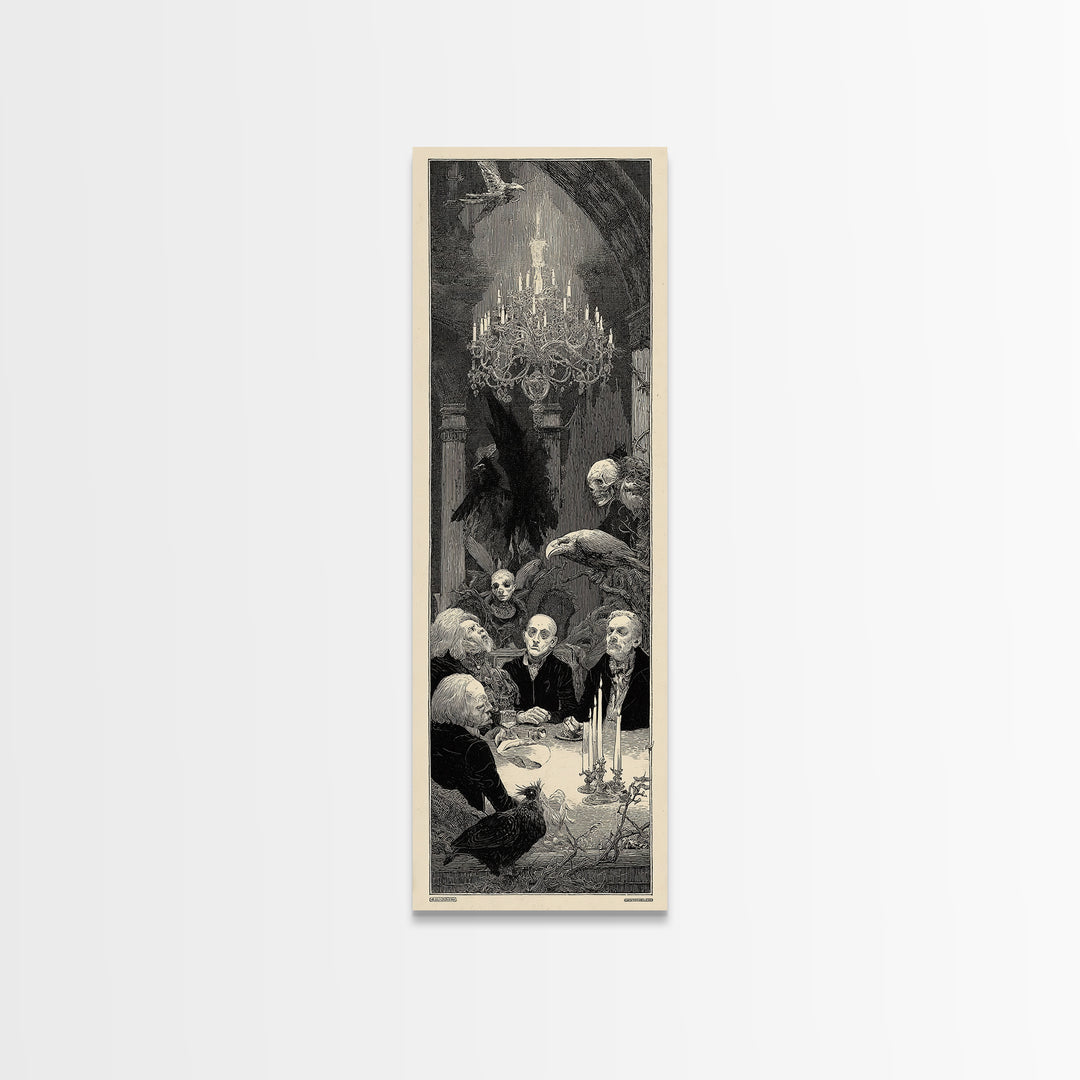 The Haunted Hotel, Renaissance Engraving Art, Tall Narrow Wall Art, Dark Fantasy Wall Art, Canvas Print, Halloween Wall Art