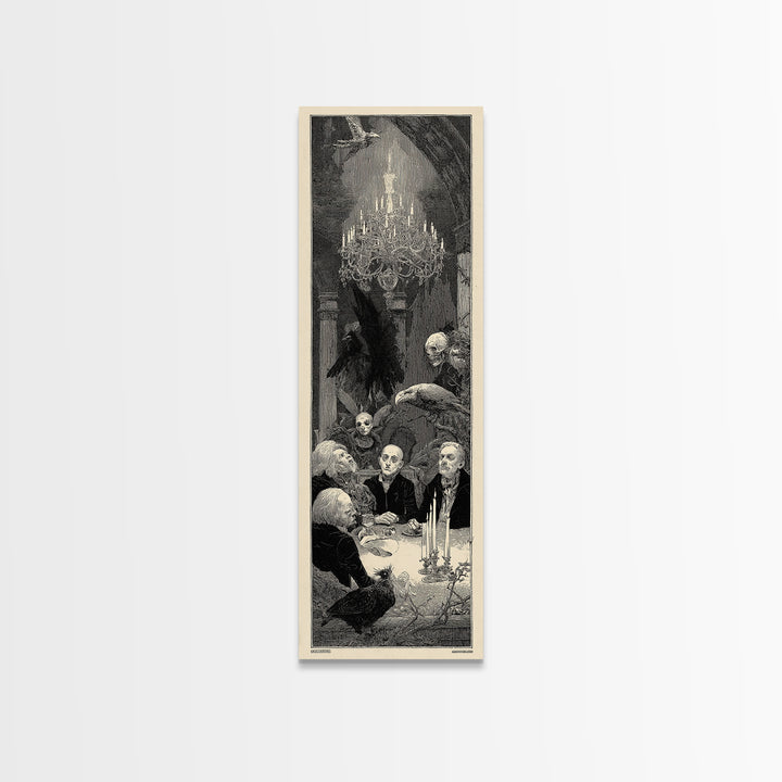 The Haunted Hotel, Renaissance Engraving Art, Tall Narrow Wall Art, Dark Fantasy Wall Art, Canvas Print, Halloween Wall Art