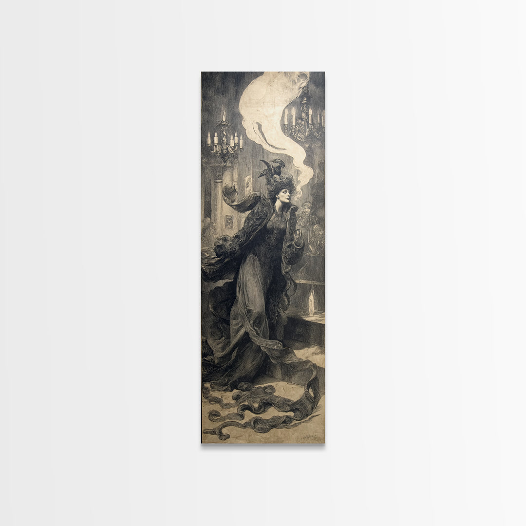 The Haunted Hotel, Dark Symbolist Art, Tall Narrow Wall Art, Dark Fantasy Wall Art, Framed Canvas Print, Halloween Wall Art