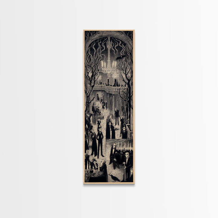 The Haunted Hotel, Expressionist Gothic Art, Tall Narrow Wall Art, Dark Halloween Decor, Framed Canvas Print, Halloween Wall Art