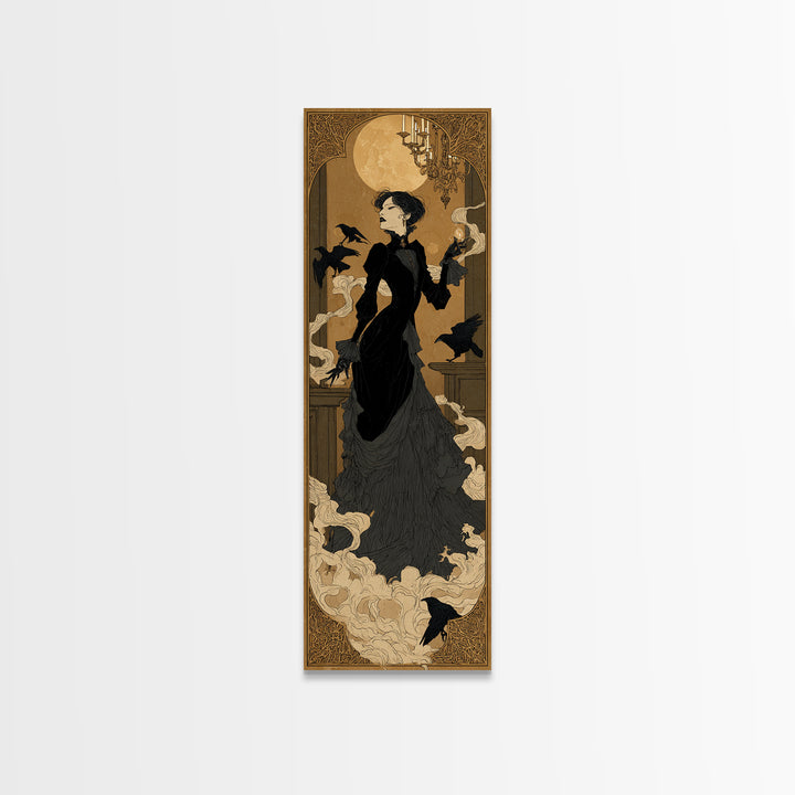 The Haunted Hotel, Decadent Line Art, Tall Narrow Wall Art, Dark Fantasy Wall Art, Framed Canvas Print, Halloween Wall Art