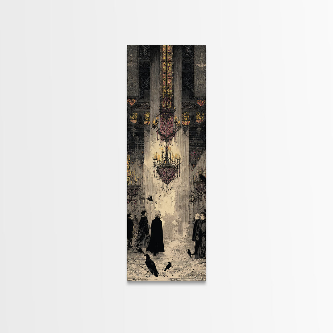 The Haunted Hotel, Stained Glass Gothic Art, Tall Narrow Wall Art, Gothic Horror Wall Art, Canvas Print, Halloween Wall Art