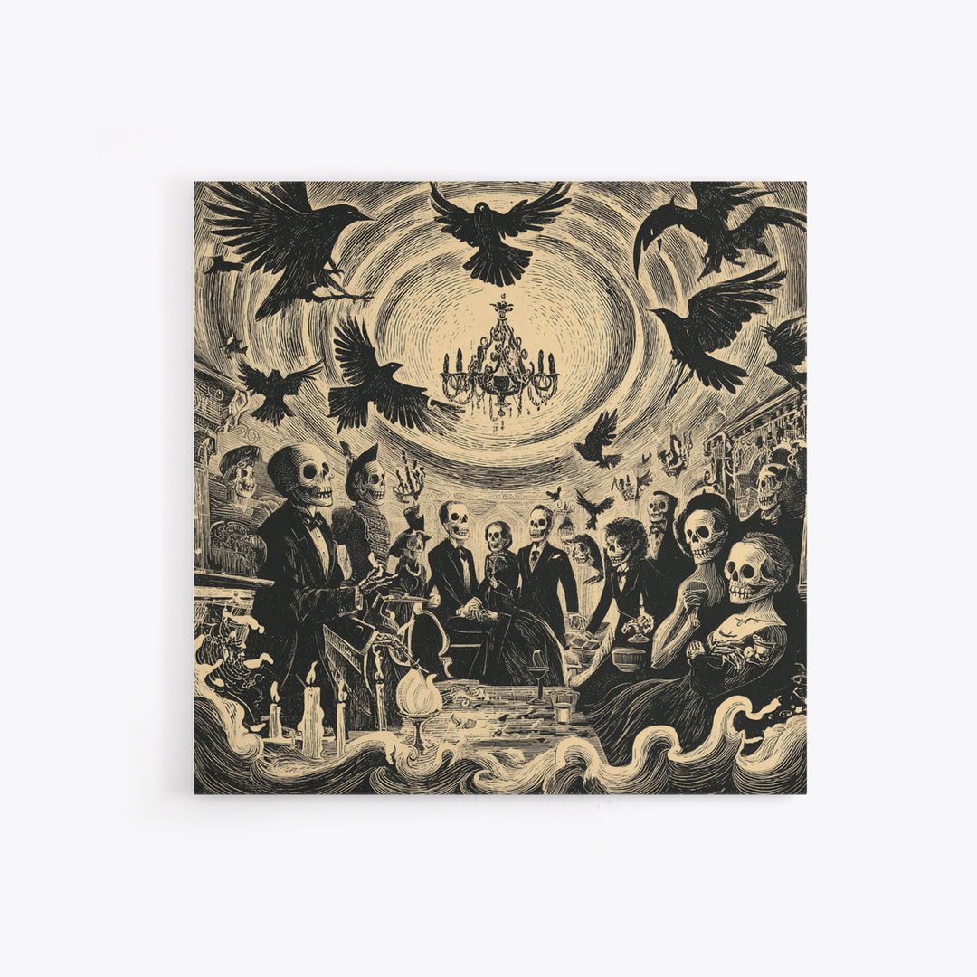 The Haunted Hotel, Macabre Folk Print Art, Square Wall Art, Dark Fantasy Wall Art, Canvas Print, Halloween Wall Art