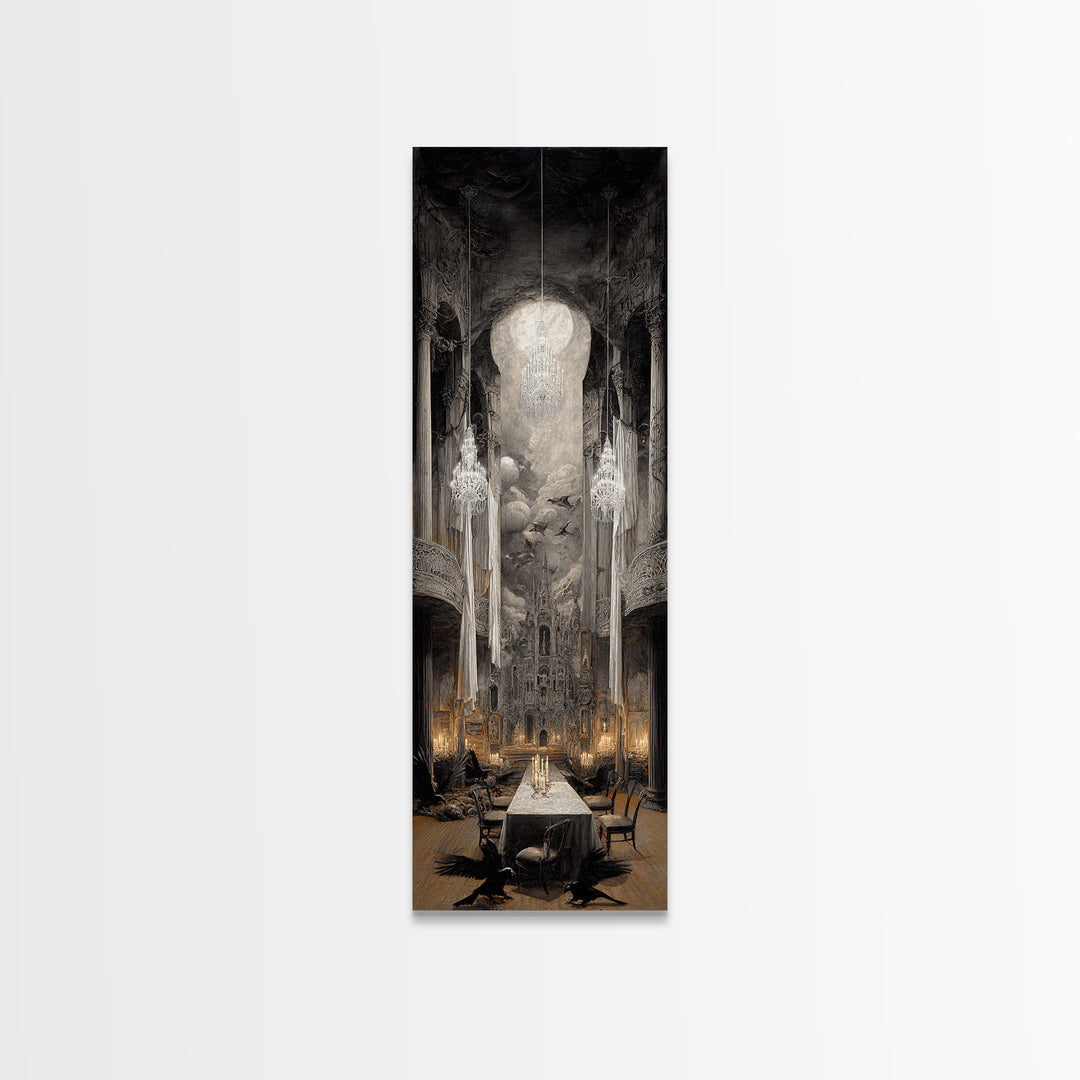 The Haunted Hotel, Surreal Apocalyptic Art, Tall Narrow Wall Art, Macabre Wall Art, Framed Canvas Print, Halloween Wall Art