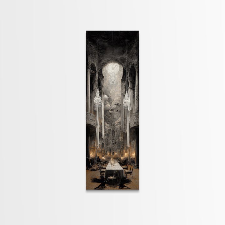 The Haunted Hotel, Surreal Apocalyptic Art, Tall Narrow Wall Art, Macabre Wall Art, Framed Canvas Print, Halloween Wall Art