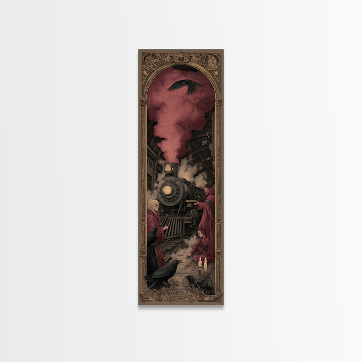 The Abandoned Train Station, Dark Renaissance Art, Tall Narrow Wall Art, Macabre Wall Art, Canvas Print, Halloween Wall Art