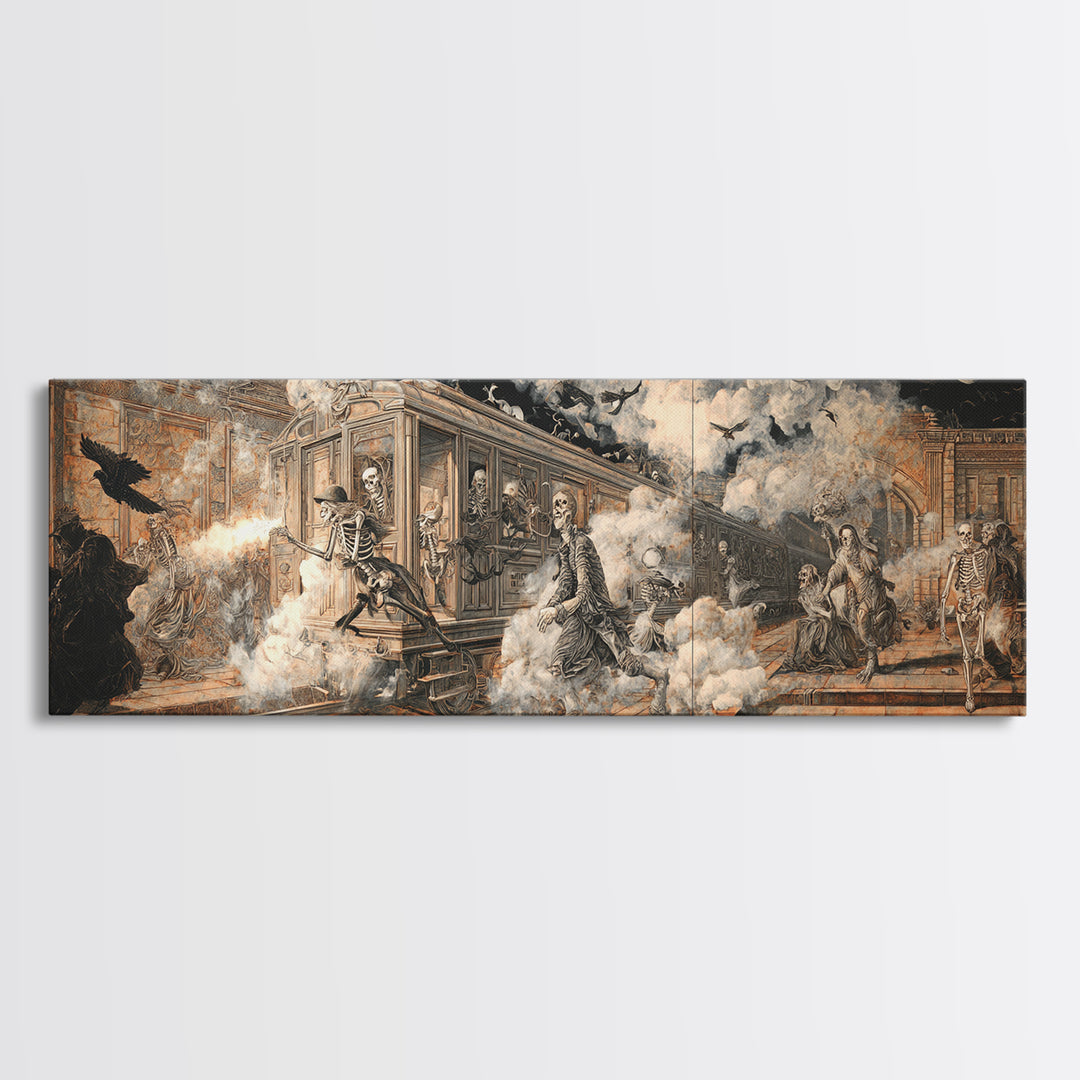 The Abandoned Train Station, Danse Macabre Art, Extra Wide Wall Art, Gothic Horror Wall Art, Canvas Print