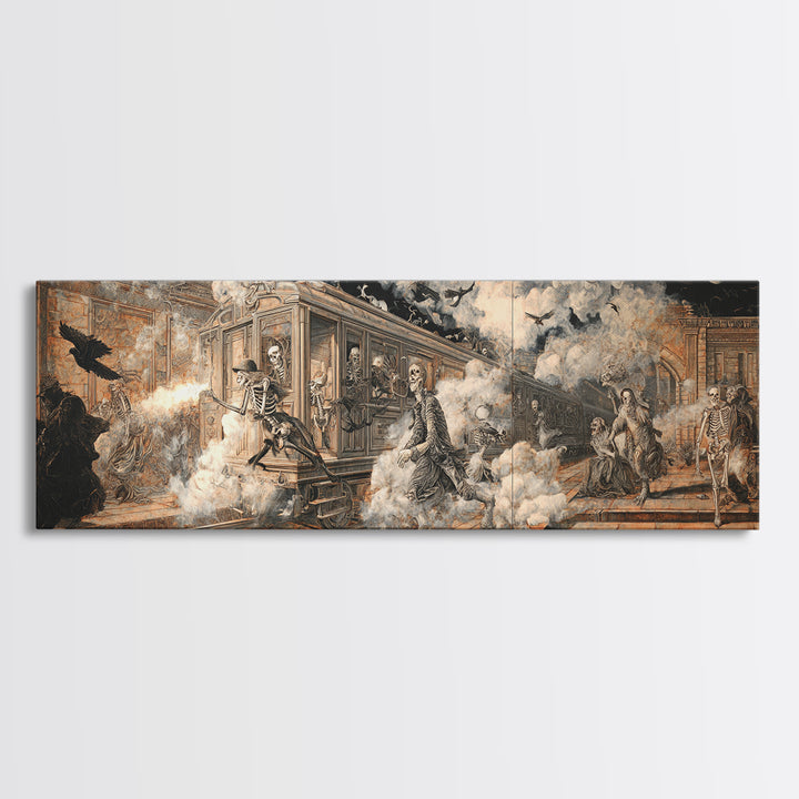 The Abandoned Train Station, Danse Macabre Art, Extra Wide Wall Art, Gothic Horror Wall Art, Canvas Print