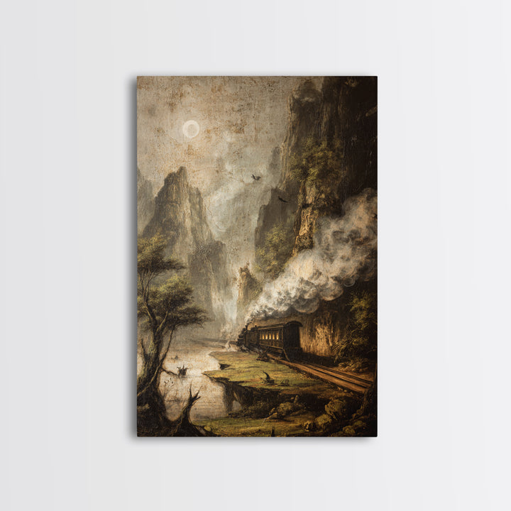 The Abandoned Train Station, Baroque Witchcraft Art, Vertical Wall Art, Dark Halloween Decor, Framed Canvas Print, Halloween Wall Art