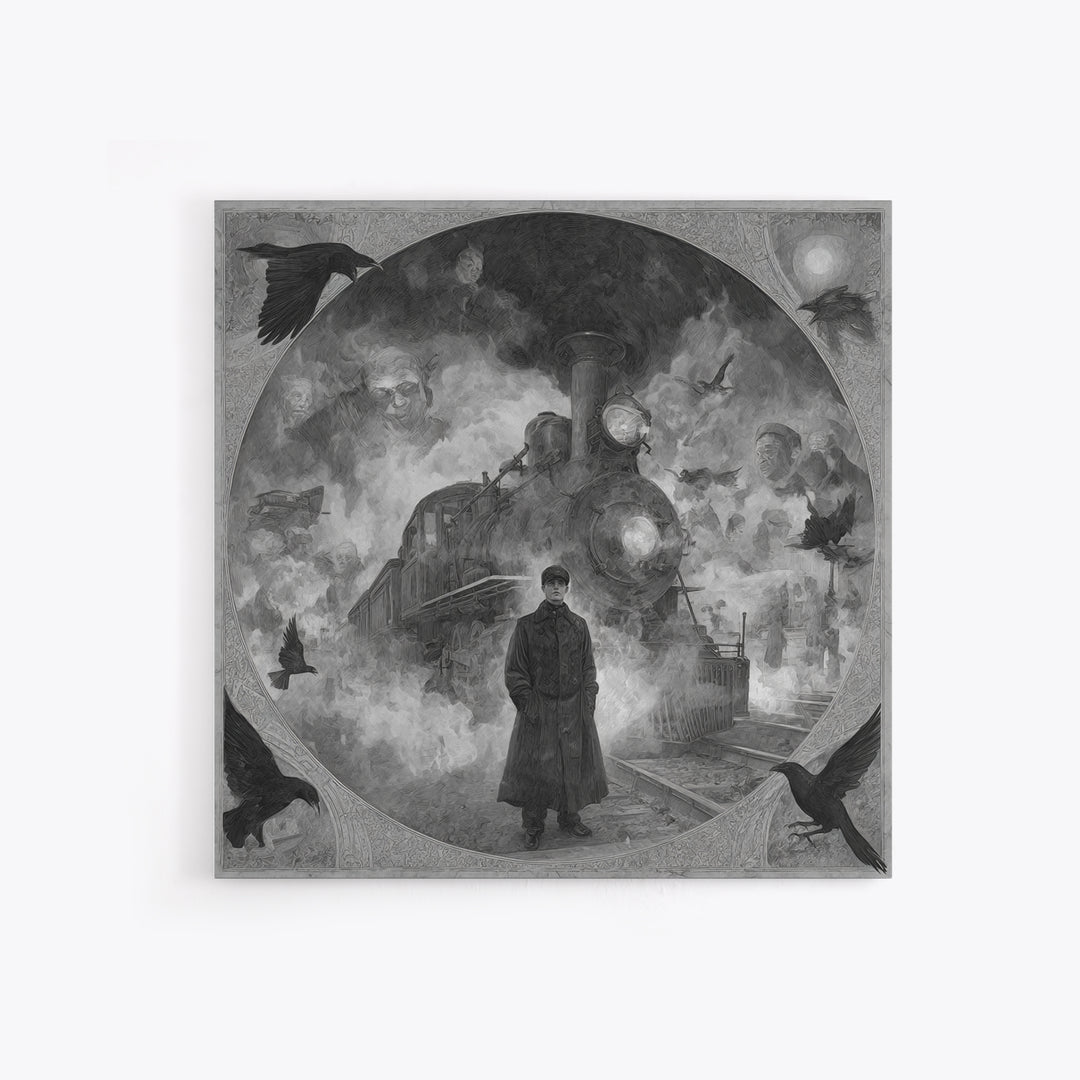The Abandoned Train Station, Symbolist Dream Art, Square Wall Art, Gothic Horror Wall Art, Canvas Print, Halloween Wall Art