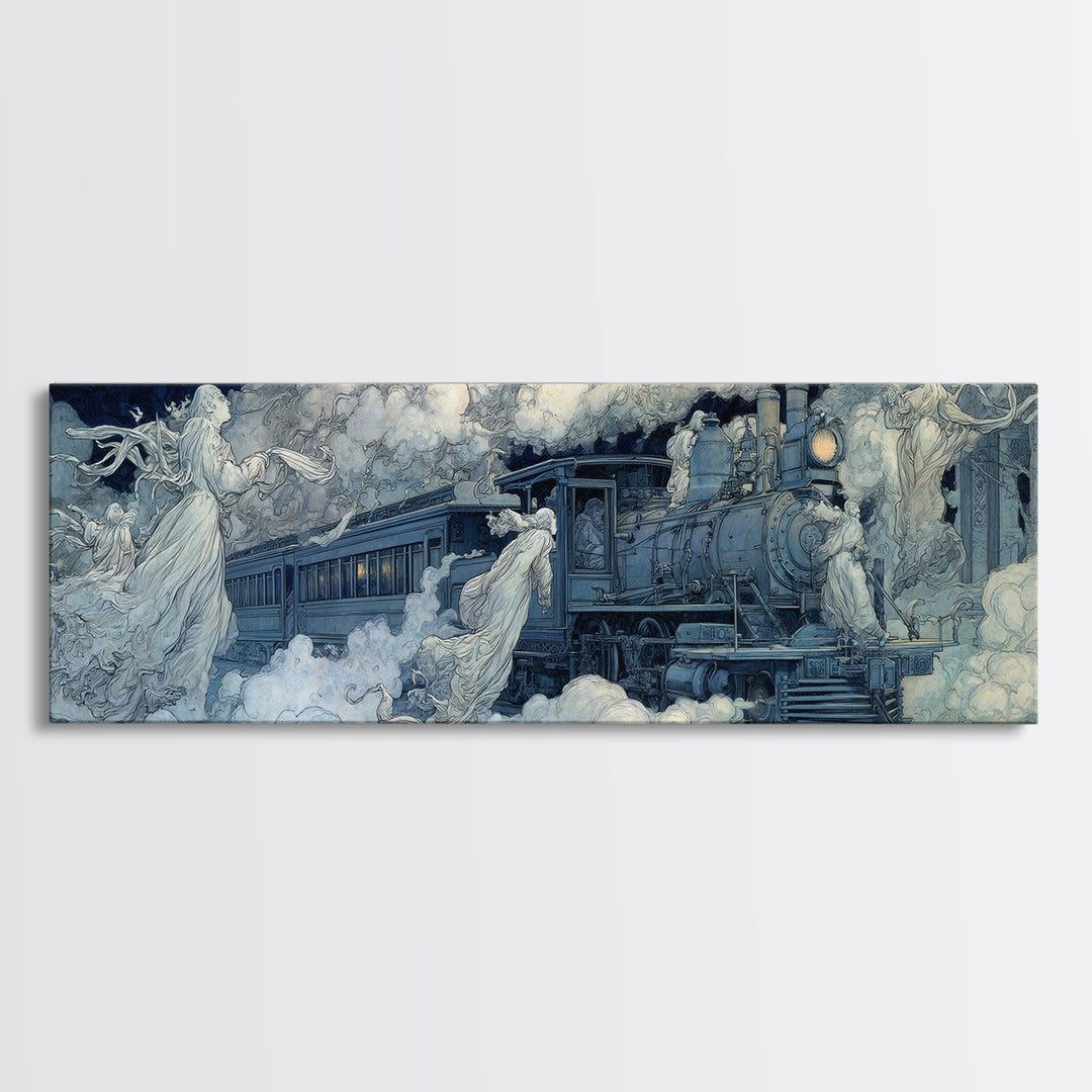 The Abandoned Train Station, Symbolist Death Art, Extra Wide Wall Art, Dark Halloween Decor, Canvas Print, Halloween Wall Art