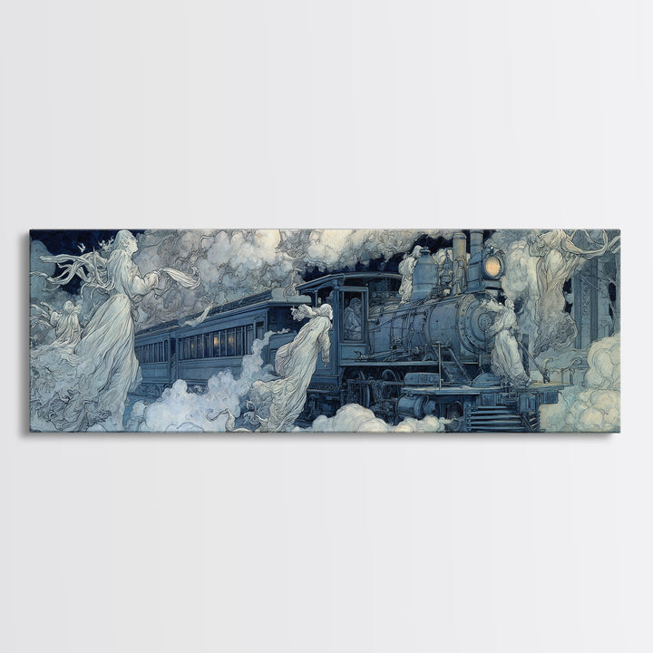 The Abandoned Train Station, Symbolist Death Art, Extra Wide Wall Art, Dark Halloween Decor, Canvas Print, Halloween Wall Art