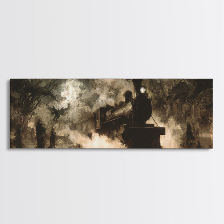 The Abandoned Train Station, Dark Symbolist Art, Extra Wide Wall Art, Macabre Wall Art, Framed Canvas Print, Halloween Wall Art