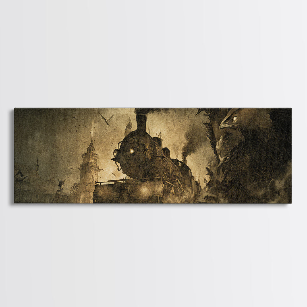 The Abandoned Train Station, Expressionist Nightmare Art, Extra Wide Wall Art, Gothic Horror Wall Art, Framed Canvas Print