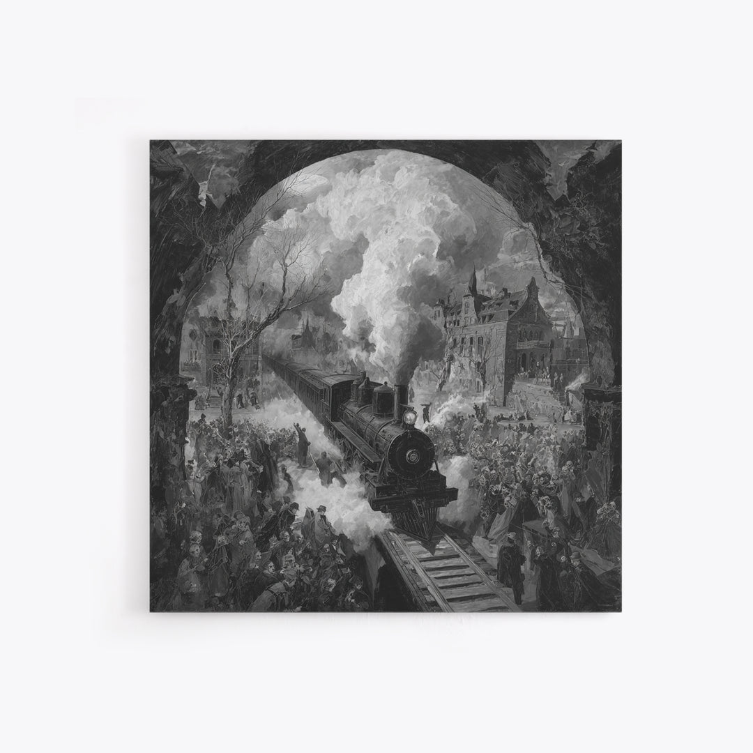 The Abandoned Train Station, Grotesque Carnival Art, Square Wall Art, Dark Halloween Decor, Canvas Print, Halloween Wall Art
