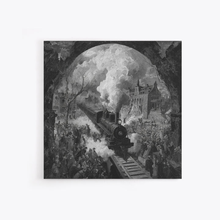 The Abandoned Train Station, Grotesque Carnival Art, Square Wall Art, Dark Halloween Decor, Canvas Print, Halloween Wall Art