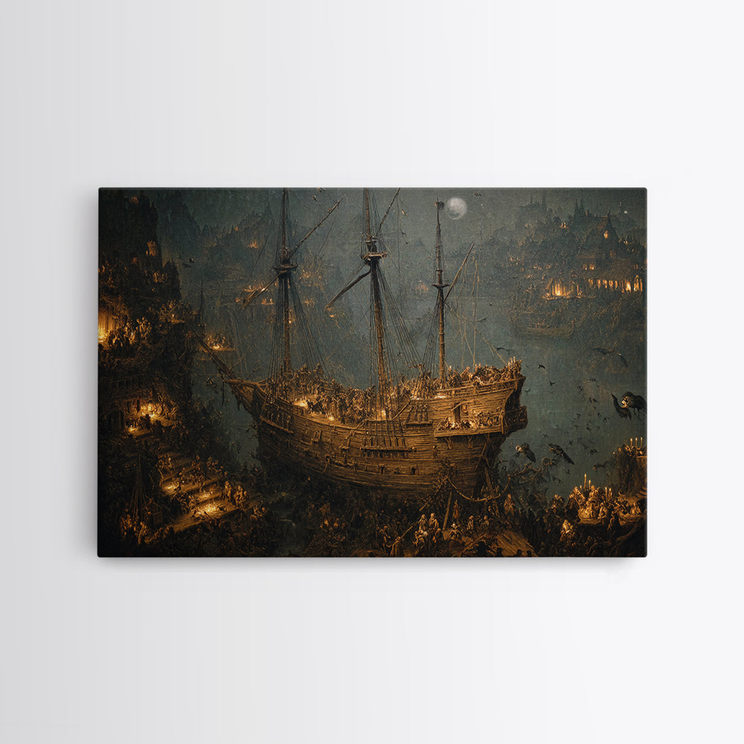 The Shipwreck Cove, Medieval Grotesque Art, Landscape Wall Art, Dark Fantasy Wall Art, Framed Canvas Print, Halloween Wall Art