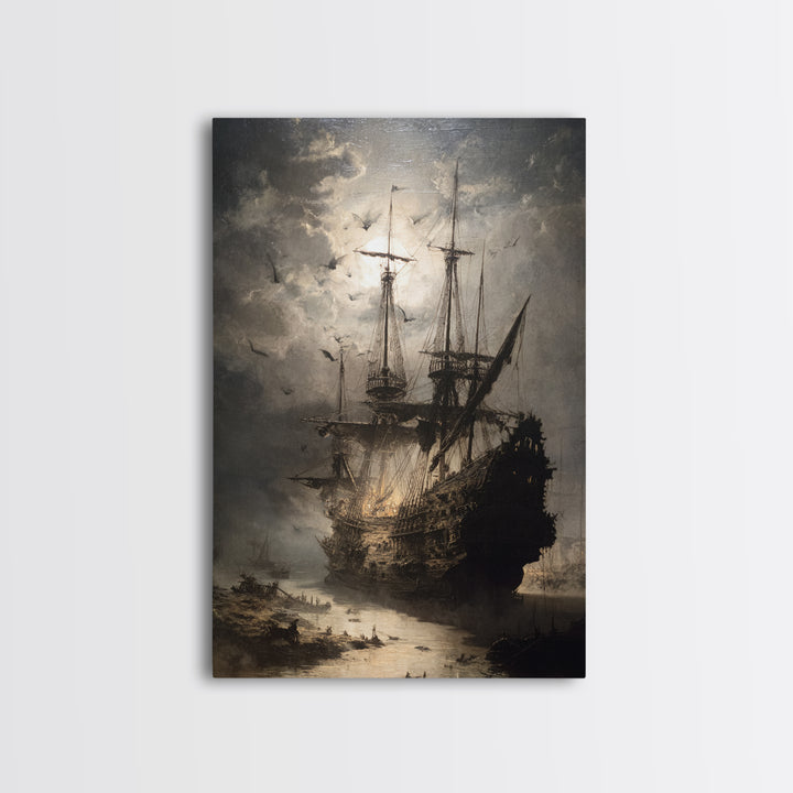 The Shipwreck Cove, Dark Romantic Horror Art, Vertical Wall Art, Dark Halloween Decor, Framed Canvas Print, Halloween Wall Art