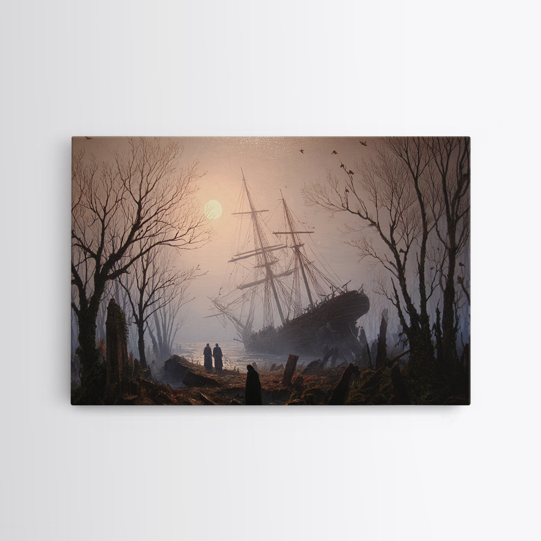 The Shipwreck Cove, Romantic Gothic Landscape, Landscape Wall Art, Dark Halloween Decor, Canvas Print, Halloween Wall Art