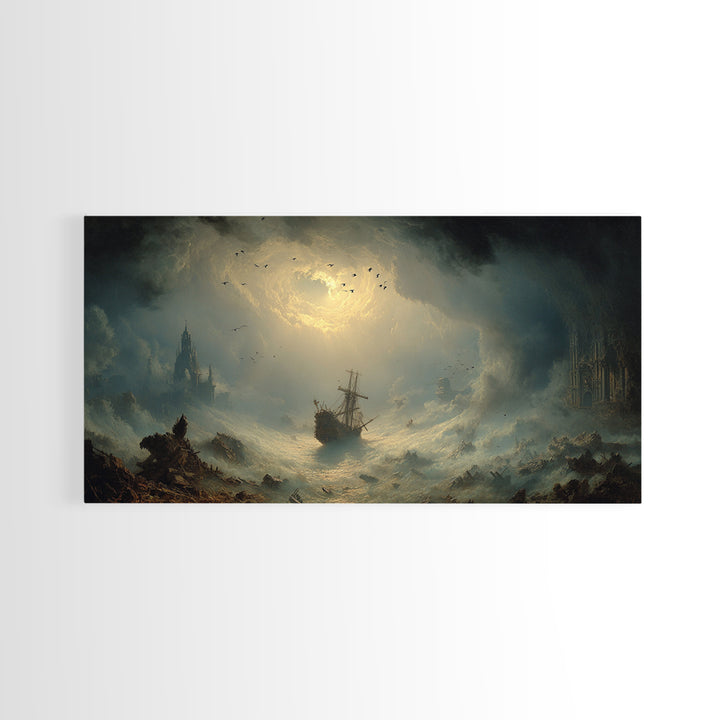The Shipwreck Cove, Apocalyptic Romantic Art, Wide Panoramic Art, Macabre Wall Art, Canvas Print, Halloween Wall Art, Horror Wall Art